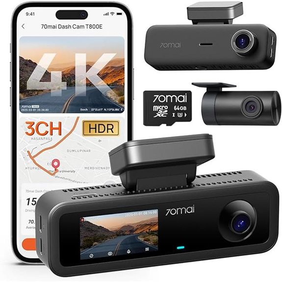 70mai 4K 3-Channel Dash Cam with GPS & Wi-Fi