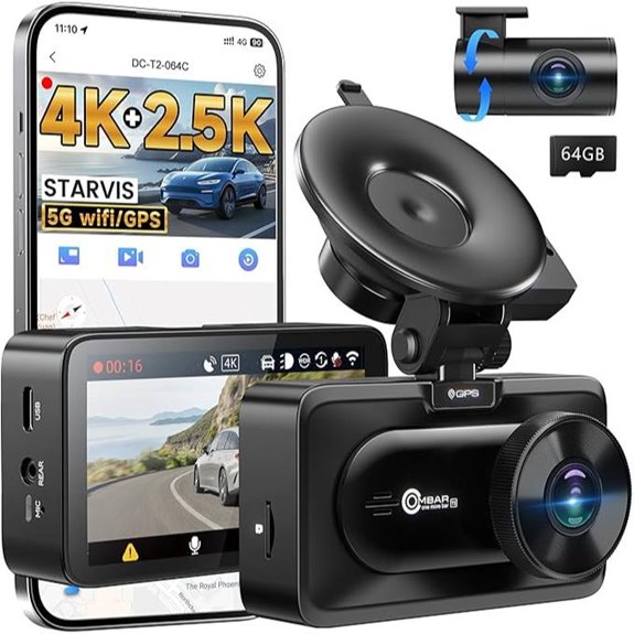 OMBAR 4K/2.5K Dash Cam with GPS & Wi-Fi