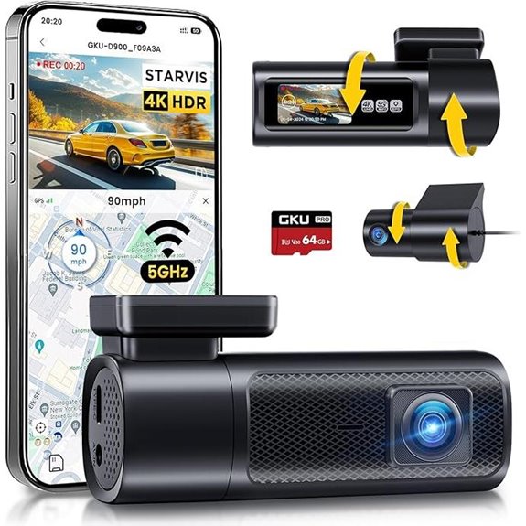 GKU 4K Front & Rear Dash Cam with GPS