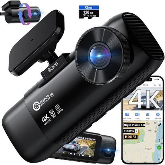 OMBAR T1 4K 3-Channel Dash Cam with Night Vision