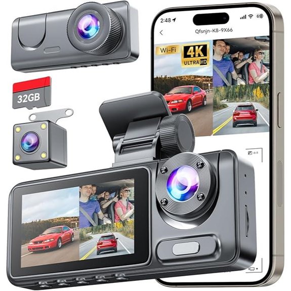 3-Channel 4K WiFi Dash Cam with Night Vision
