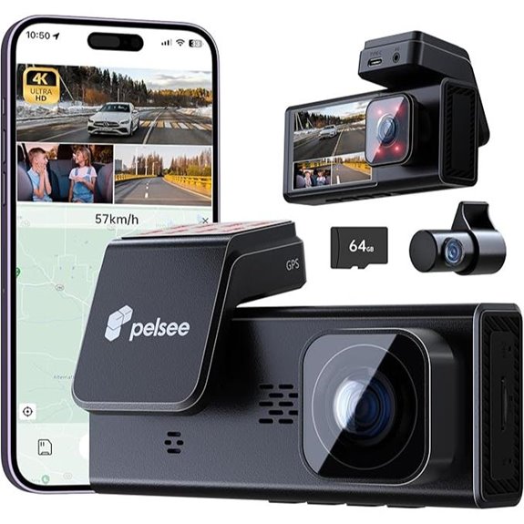 Pelsee 4K 3-Channel Dash Cam with WiFi & Parking