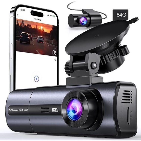 4K Triple Dash Cam with WiFi Night Vision 64GB