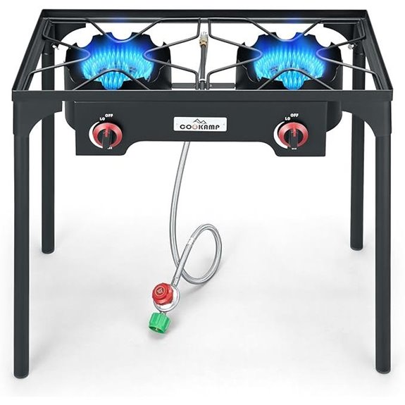 Double Propane Burner Camping Stove with Adjustable Regulator