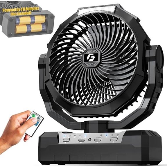 Battery Operated Fan with Remote and USB (Black)