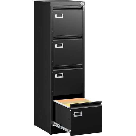 SISESOL Black 4-Drawer Locking File Cabinet