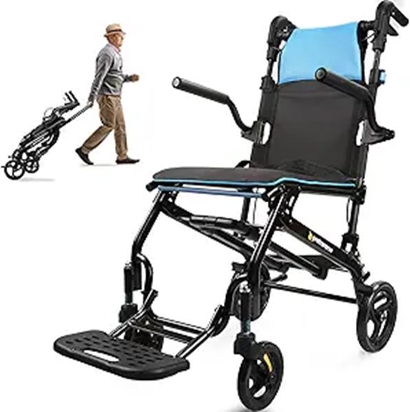 Lightweight Folding Travel Wheelchair for Adults (Blue)