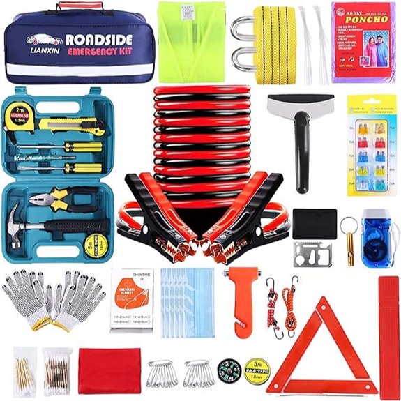 Emergency Car Kit with Jumper Cables and Safety Tools