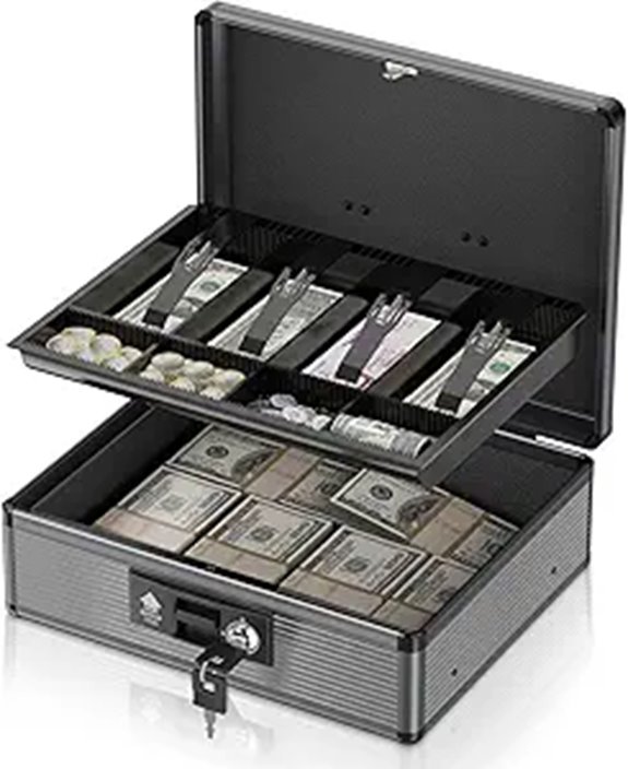 Locking Cash Box with Tray and Key