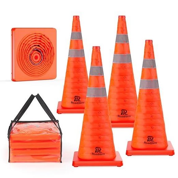 RoadHero 28 Inch Collapsible Traffic Safety Cones (4 Pack)