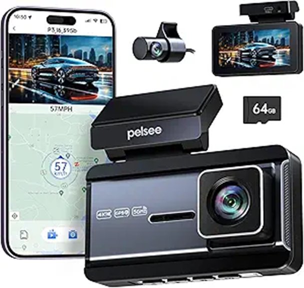 Pelsee P3 4K Dual Dash Cam with Wi-Fi & GPS