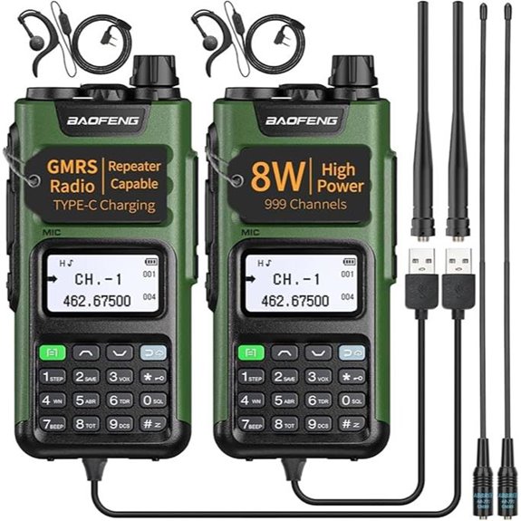 BAOFENG GMRS 8W Walkie Talkie 2-Pack with Earpiece