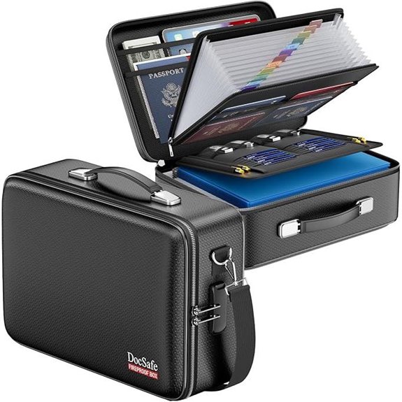 DocSafe Fireproof Document Box with Lock and Shoulder Strap