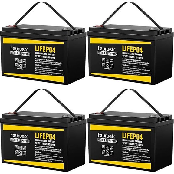 4 Pack 12V 100Ah LiFePO4 Solar Batteries