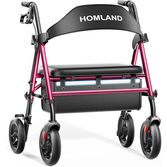 HOMLAND Heavy Duty Rollator Walker with Padded Seat