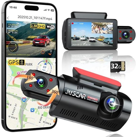 Dual 2.5K+1080P Car Dash Cam with WiFi & GPS