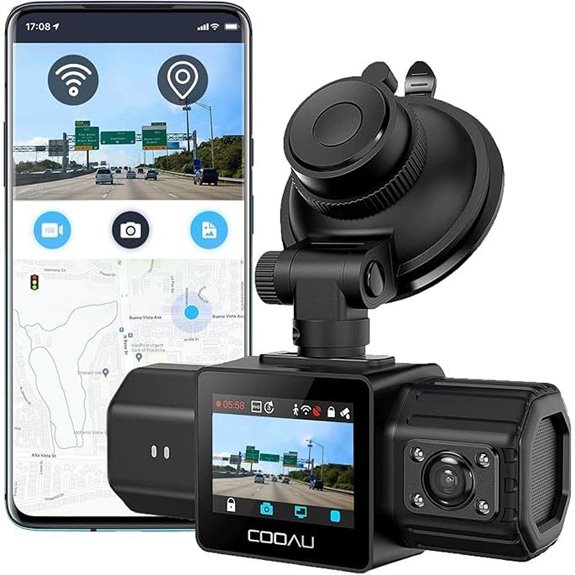 COOAU Dual Dash Cam 2.5K+1080P with GPS & Wi-Fi