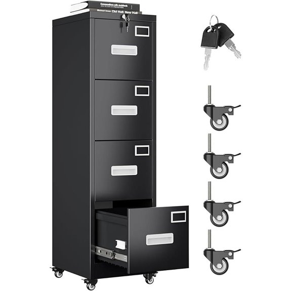 Aobabo Lockable 4-Drawer Metal File Cabinet with Wheels
