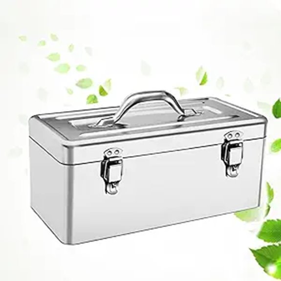 18 Metal ToolBox with Removable Tray and Handle