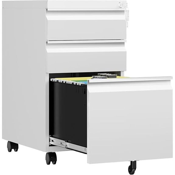 3-Drawer Locking Mobile File Cabinet on Wheels
