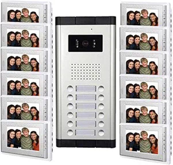 12-Unit Wired Video Intercom System with 7-Inch Monitors