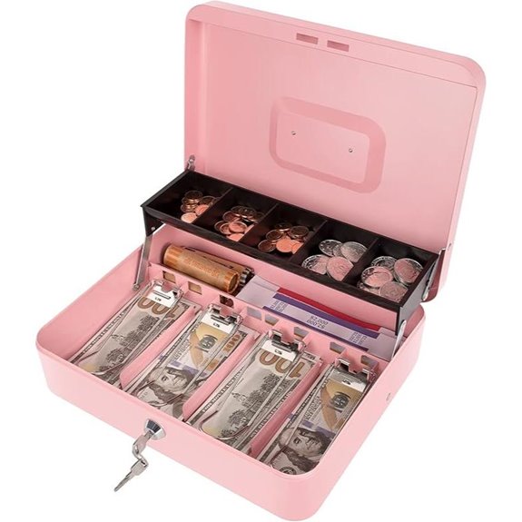 Pink Cash Box with Lock and Money Tray