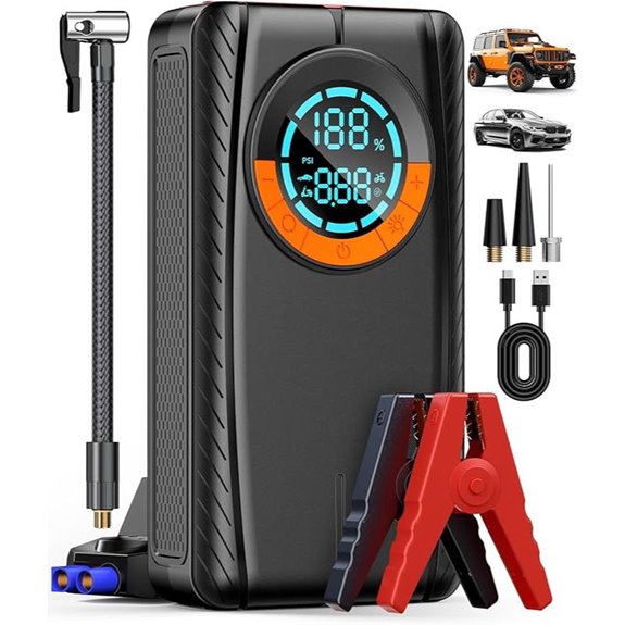 Portable Jump Starter with Air Compressor and LED Light
