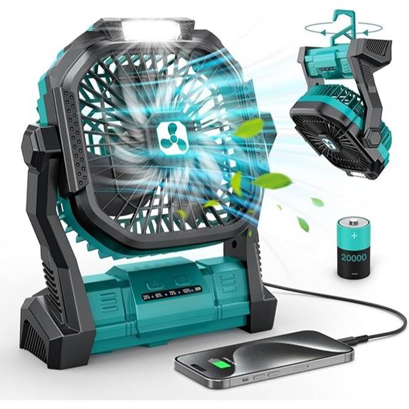 Rechargeable Portable Fan with LED Lantern and Power Bank