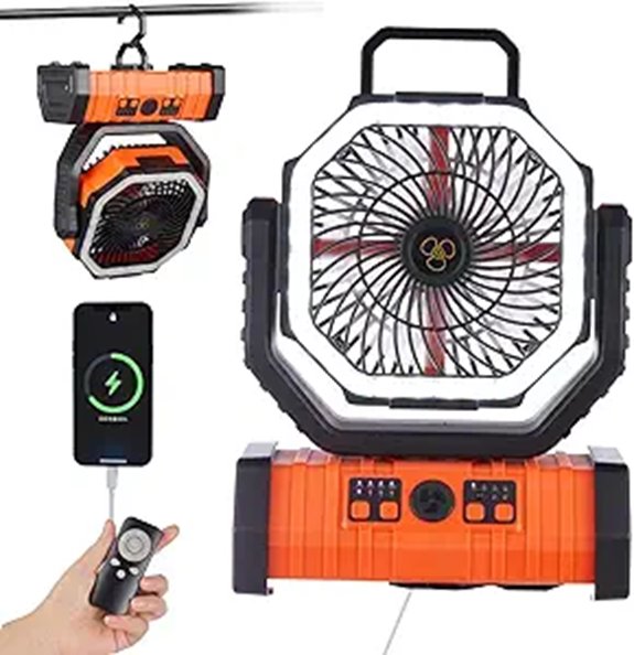 Rechargeable Camping Fan with Light Remote Oscillation