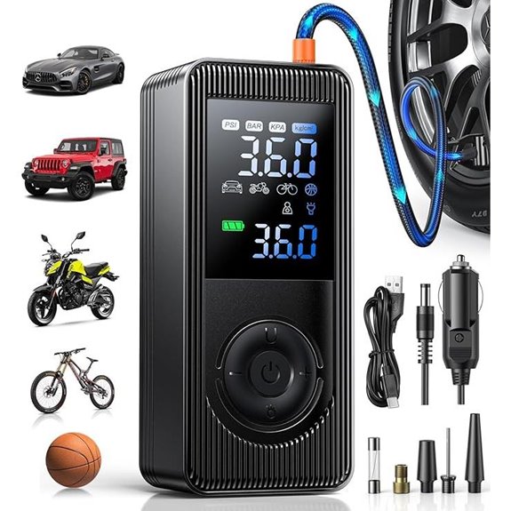 Portable Tire Inflator with LCD & LED Light