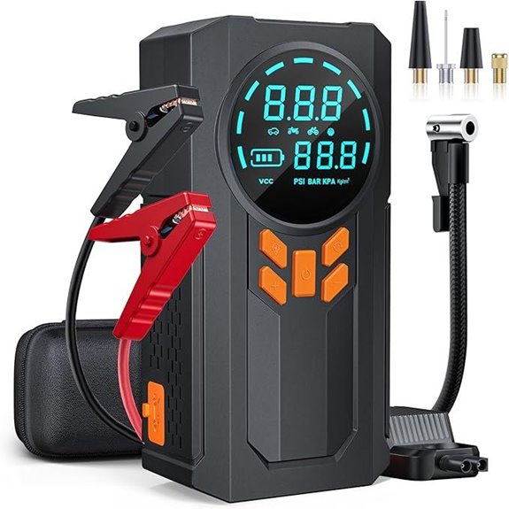 Portable Jump Starter with Air Compressor and LCD Display