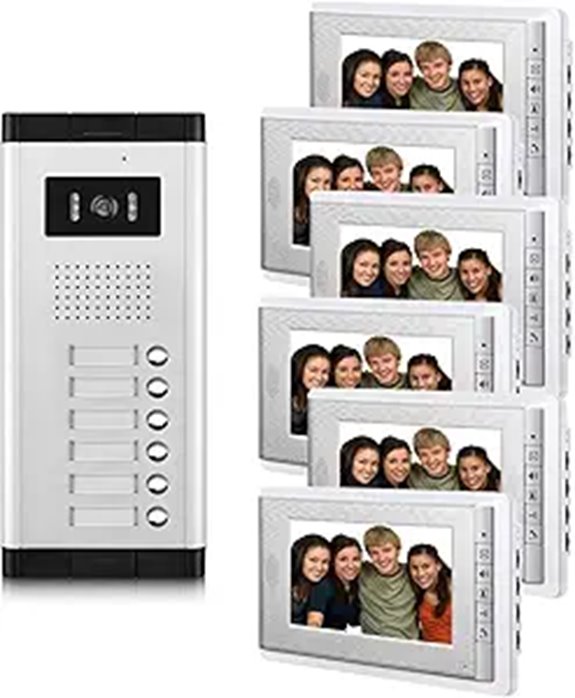 6-Unit Wired Video Intercom System with 7 Monitors