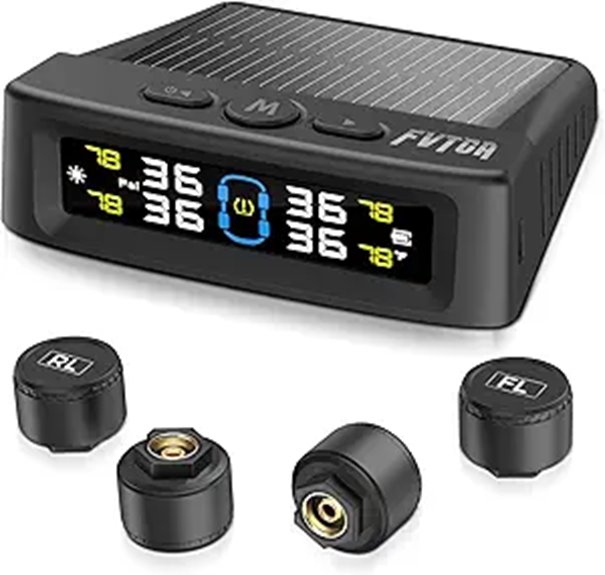 TPMS with Solar USB 4 Sensors Color LCD