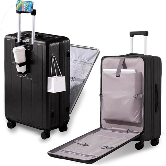 Carry-On Spinner Luggage with USB Charger and Cup Holder