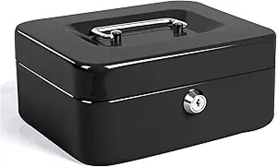 Jssmst Locking Medium Steel Cash Box with Money Tray,Lock Box,Black