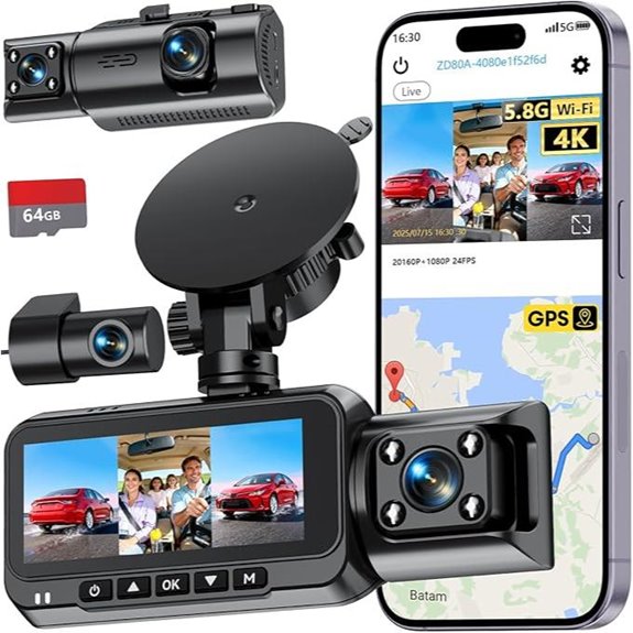 3-Channel 4K Dash Cam with GPS & WiFi