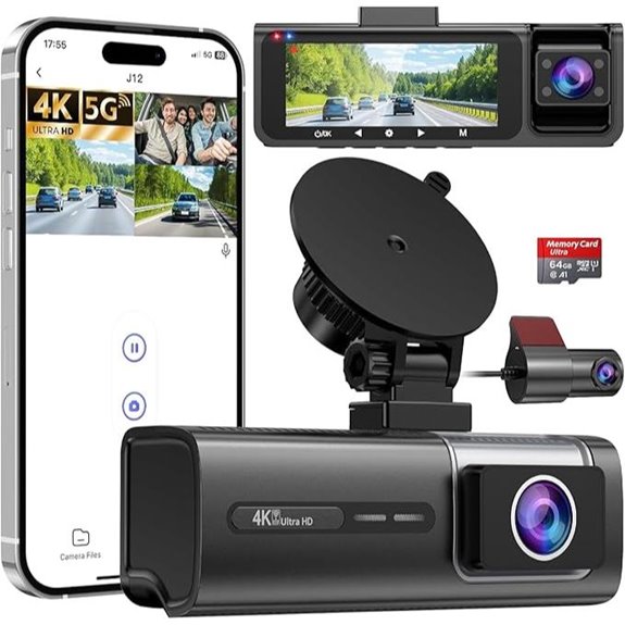 3-Channel 5G WiFi 4K Dash Cam with Night Vision