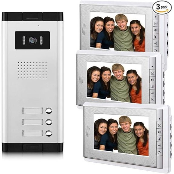 3-Unit Video Intercom System with 7 Monitors