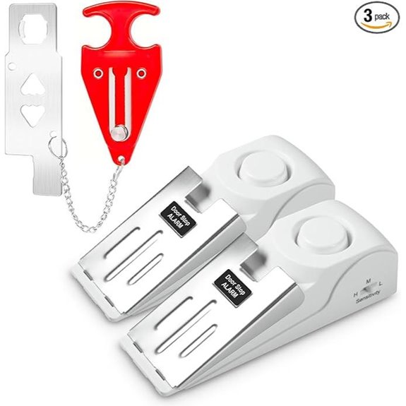 Portable Door Lock Alarm with Door Stops (1 Lock + 2 Stops)