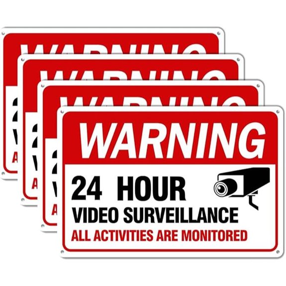 4-Pack Waterproof Surveillance Signs 12x8 Reflective