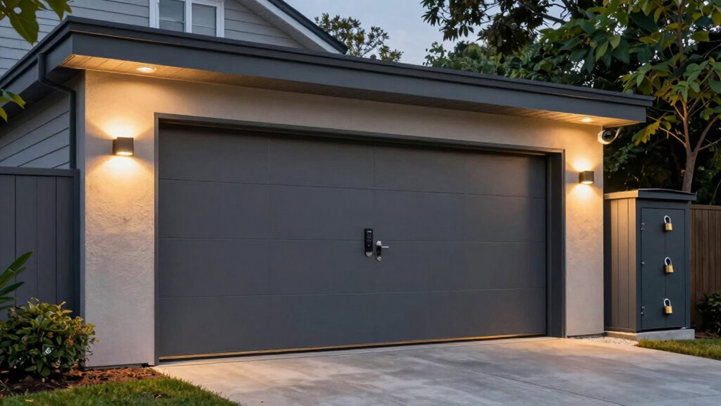 secure garage with alarms lighting