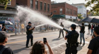 Police blast water cannons at protesters amid unrest over stabbing in Belfast